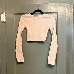 By Together Off-White Ribbed Long Sleeve Crop Top